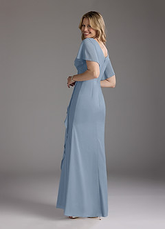 Azazie Song Mother of the Bride Dresses Dusty Blue Mermaid V-Neck Pleated Stretch Chiffon Dress image5