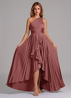 Azazie Lyrica 신부 들러리 드레스 A라인 한쪽 어깨 스트레치 새틴 비대칭 드레스 image6