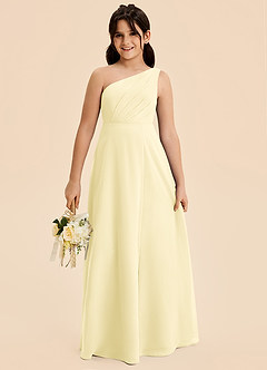 Azazie Phaedra Junior Lemon Sorbet A-Line Pleated Chiffon Dress image1