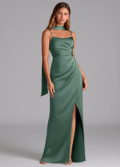 Azazie Calandra Essayer des robes à la maison Robe Trapèze en Satin extensible Plissée Eucalyptus image3
