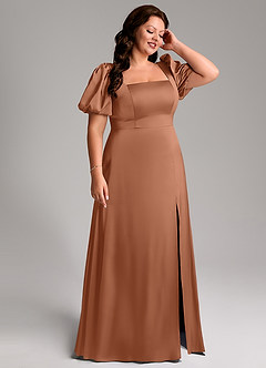 Azazie Fyona Bridesmaid Dresses Bronzer A-Line Pleated Stretch Satin Dress image13