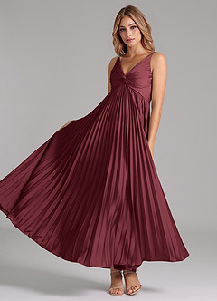 Azazie Raychelle Robes de demoiselle d'honneur Robe Trapèze en Satin extensible Plissée Merlot image2