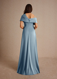 Azazie Milton Mother of the Bride Dresses Dusty Blue A-Line Pleated Stretch Satin Dress image4