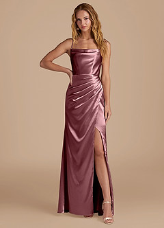 Azazie Marzia Bridesmaid Dresses Vintage Mauve Mermaid Pleated Metallic Satin Dress image1