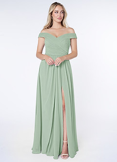 Azazie Audrianna Bridesmaid Dresses Agave A-Line Off-The-Shoulder Gathered Chiffon Convertible Dress image1