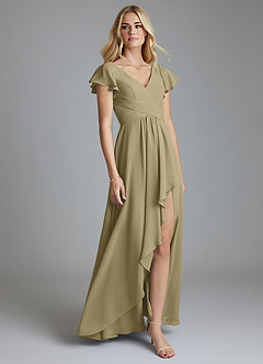 Azazie Omari Bridesmaid Dresses Moss Green A-Line Chiffon Dress image1