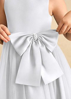 Azazie Twinsie Flower Girl Dresses White A-Line Bow Tulle Dress image6