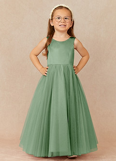 Azazie Muni vestidos de niña de las flores Vestido de Matcha de Tul de Corte En A con Lazo image2