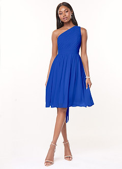Azazie Katrina Bridesmaid Dresses Royal Blue A-Line One Shoulder Chiffon Dress image1