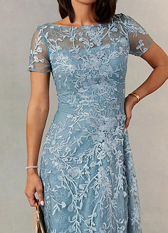 Upstudio Stokton Final Sale Dusty Blue A-Line Boatneck Lace Dress image5