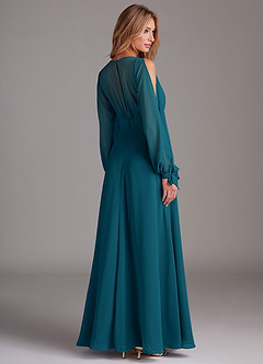 Azazie Matilda Final Sale Ink Blue A-Line Long Sleeve Chiffon Dress image2