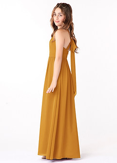 Azazie Jaylah Junior Butterscotch A-Line Ruched Chiffon Dress image3