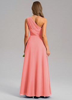 Azazie Phaedra Bridesmaid Dresses Coral A-Line One Shoulder Chiffon Dress image2