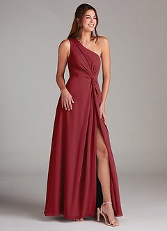 Azazie Brooke Bridesmaid Dresses Pomegranate A-Line One Shoulder Chiffon Dress image4