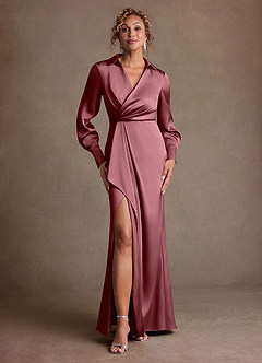 Azazie Jacinta Suknie dla Matki Panny Młodej Osłona Pofałdowany Satyna elastyczna Długość podłogi Sukienka image1