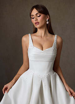 Azazie Zelina Vestidos de novia Vestido de Diamante Blanco de Satén de Corte en A con Escote de Corazón image7