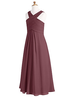 Azazie Kaleigh Junior Agave A-Line Pleated Chiffon Dress image8