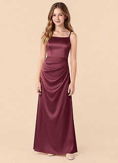 Azazie Renna Junior Vestido de Merlot de Satén Elástico de Corte en A con Plisado image5
