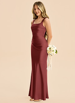 Azazie Agustina Junior Terracotta Sheath Pleated Stretch Satin Dress image5