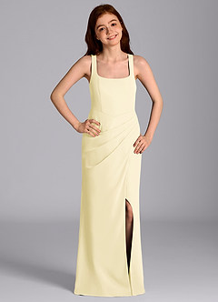 Azazie Mero Junior Lemon Sorbet Mermaid Pleated Chiffon Dress image4