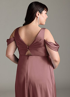 Azazie Rhea Maternity Bridesmaid Dresses A-Line Off-The-Shouler Pleated Stretch Satin Floor-Length Dress image13