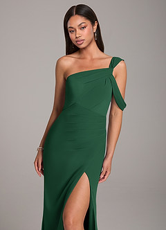 Azazie Wynter Vestidos de damas de honor Vestido de Verde Oscuro de Gasa de Corte Recto con Vestidos sin tirantes image7