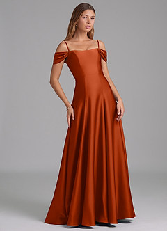 Azazie Seriana Bridesmaid Dresses Paprika A-Line Off the Shoulder Stretch Satin Convertible Dress image6