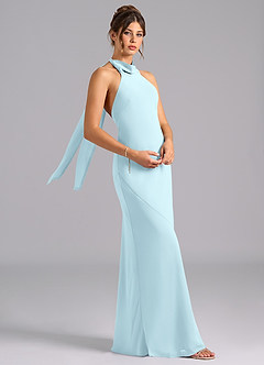 Azazie Velli Bridesmaid Dresses Cloud Blue Mermaid High Neck Chiffon Dress image3