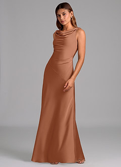 Azazie Nerine Bridesmaid Dresses Bronzer A-Line Pleated Stretch Satin Dress image4