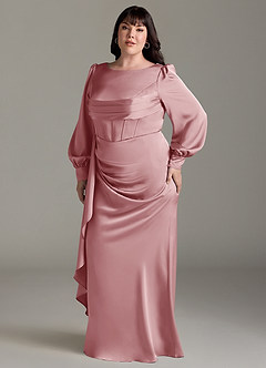 Azazie Raye Bridesmaid Dresses Dusty Rose Mermaid Long Sleeve Stretch Satin Dress image10