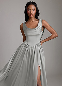 Azazie Novi Bridesmaid Dresses Silver A-Line with Pockets Stretch Satin Dress image3