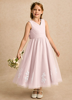 Azazie Rylie Flower Girl Dresses Blushing Pink A-Line Lace Tulle Dress image2