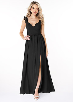 Azazie Stassie Bridesmaid Dresses Black A-Line Sweetheart Ruched Chiffon Dress image3