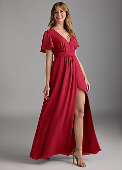 Azazie Zaniah Bridesmaid Dresses Scarlet A-Line Chiffon Dress image3
