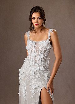 Azazie Alethea Wedding Dresses Diamond White Mermaid Strapless Lace Dress image12