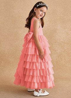 Azazie Twinkle Toes vestidos de niña de las flores Vestido de Coral de Tul de Corte En A con Lazo image5
