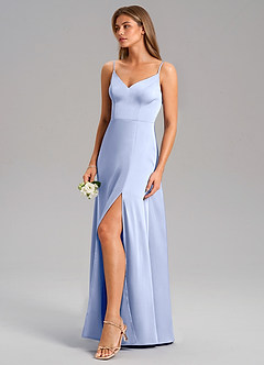 Azazie Talina Bridesmaid Dresses Ice A-Line Stretch Satin Dress image4