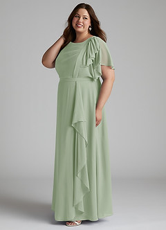 Azazie Aaliyah Modest Bridesmaid Dresses A-Line Scoop Pleated Chiffon Floor-Length Dress image7