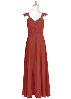 Azazie Emily Junior A-Linie Gestreift Chiffon Kleid Terrakotta image5