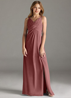 Azazie Maren Allure Junior Candy Pink A-Line Lace Chiffon Dress image1