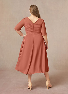 Azazie Naomi Mother of the Bride Dresses Clay A-Line Boatneck Pleated Chiffon Dress image11