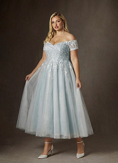 Azazie Rowe Hochzeitskleider A-Linie Schulterfrei Spitze Kleid Wolkig Blau image6