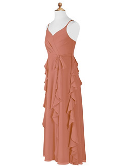 Azazie Peyton Junior A-Linie Kaskadierende Rüschen mit V-Ausschnitt Chiffon Kleid Mai Tai image8