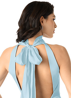 Azazie x Delaney Bridesmaid Dresses Sky Blue Sheath High Neck Stretch Satin Dress image5