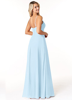 Azazie Moira Vestidos de damas de honor Vestido de Azul Cielo de Gasa de Corte en A con Scoop image5
