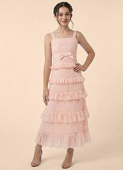 Azazie Lolly Junior Formal Linia A Koronka Sznurówka Długość kostki Młodsza druhna Sukienka image3