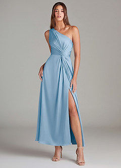 Azazie Brooke Suknie dla druhen Linia A Jedno ramię Satyna elastyczna Długość kostki Sukienka image1