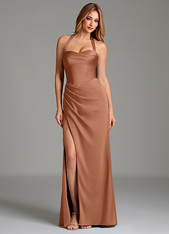 Azazie Serenity Robes de demoiselle d'honneur Robe Sirène en Satin extensible Décolleté en cœur Bronze image3