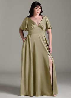 Azazie Kimber Brautjungfernkleider A-Linie Gestreift Stretch-Satin Kleid Moosgrün image9