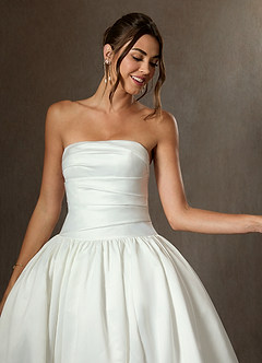Azazie Lucinda Wedding Dresses Diamond White Ball-Gown Strapless Matte Satin Dress image3